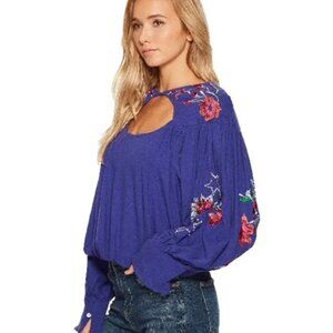 Free People Lita Floral Embroidered Cutout Bubble Hem Top